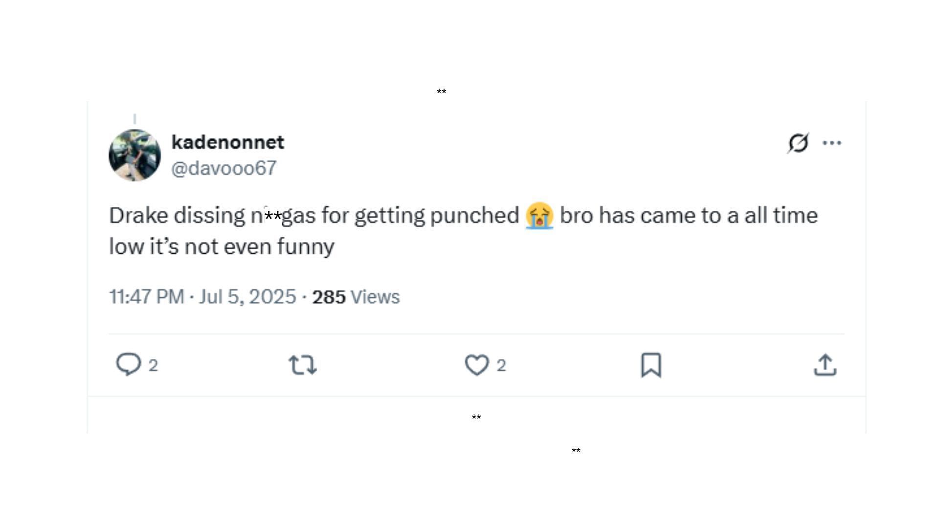 X user criticizes Drake (Image via X/ @kadenonnet)